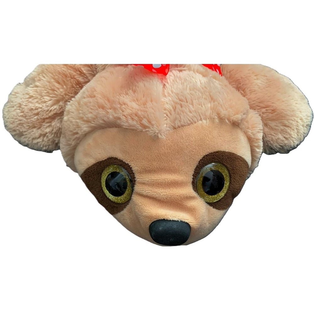 Sloth Pillow Buddy Plush Tan/Brown‎ 24" Red Heart Bow Nice Clean Dan Dee 2019